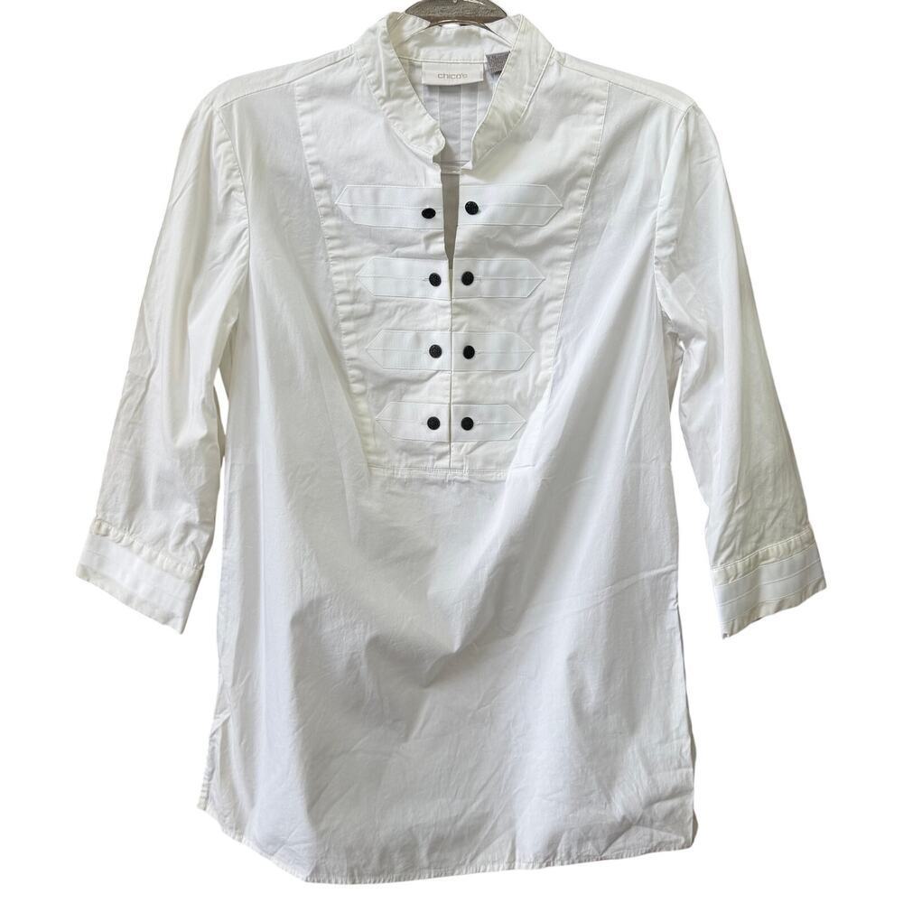 Chicos Size 0 Size Small White Cotton 3/4 Sleeve Top Structured Minimalist